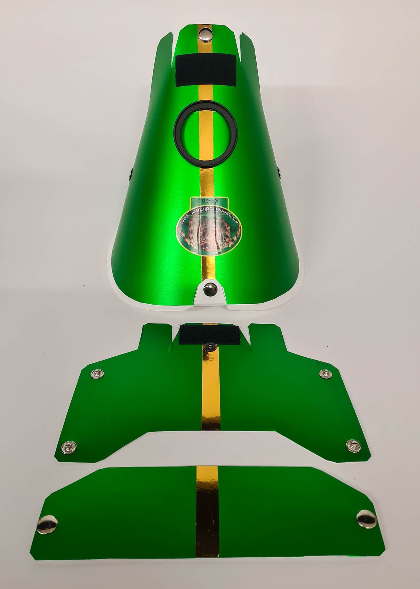 Top view of a metallic matte green KR-60G with a KR-90G extender and dress panel